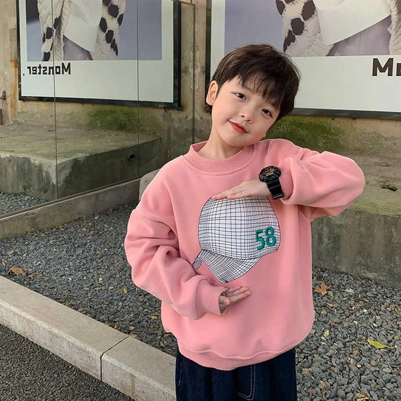 【58白帽卫衣】潮味网格字母帽子长袖卫衣春秋款圆领儿童卫衣百搭