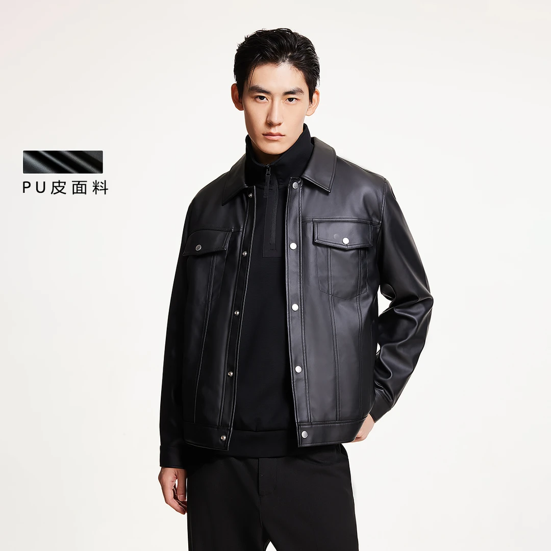 杰克琼斯春季新款男士PU夹克外套百搭潮酷商务休闲机车高级感男装