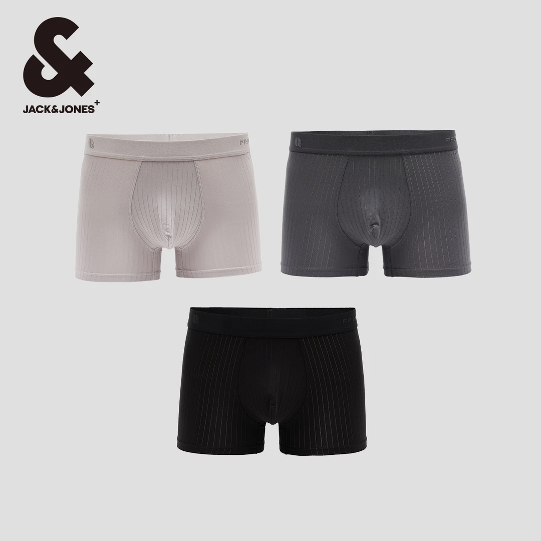 杰克琼斯秋季腰头字母立体胶印立体双仓设计透气条纹男士内裤男装