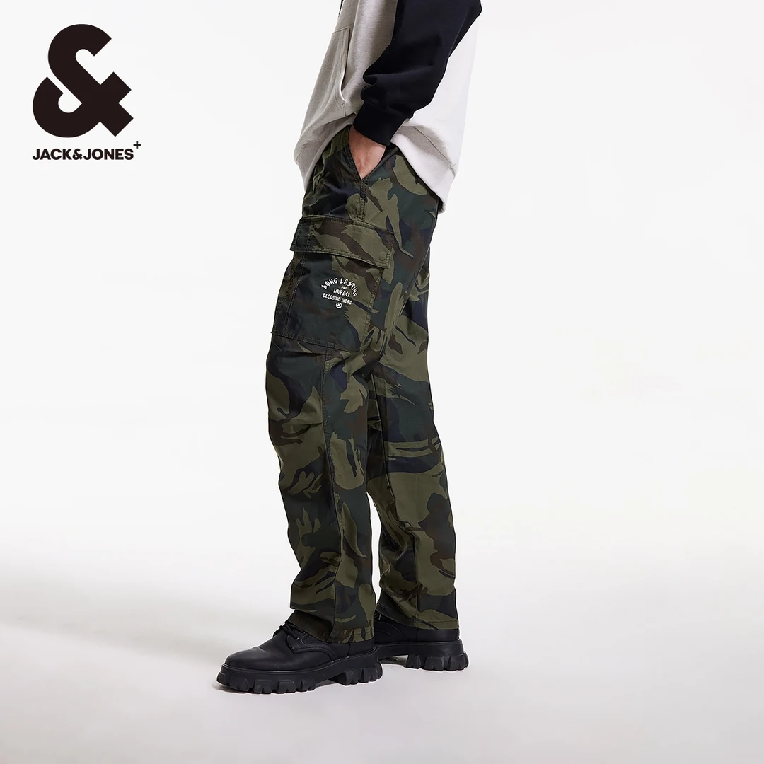 杰克琼斯秋男款裤子潮流舒适松紧弹力暗格纹迷彩休闲裤高级感穿搭