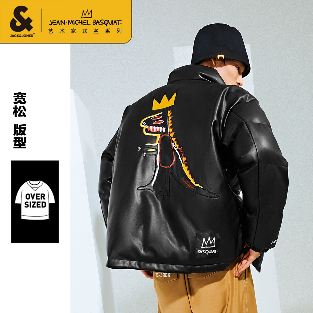 杰克琼斯秋冬款男装厚外套Basquiat联名男士百搭PU立领棉服棉衣潮