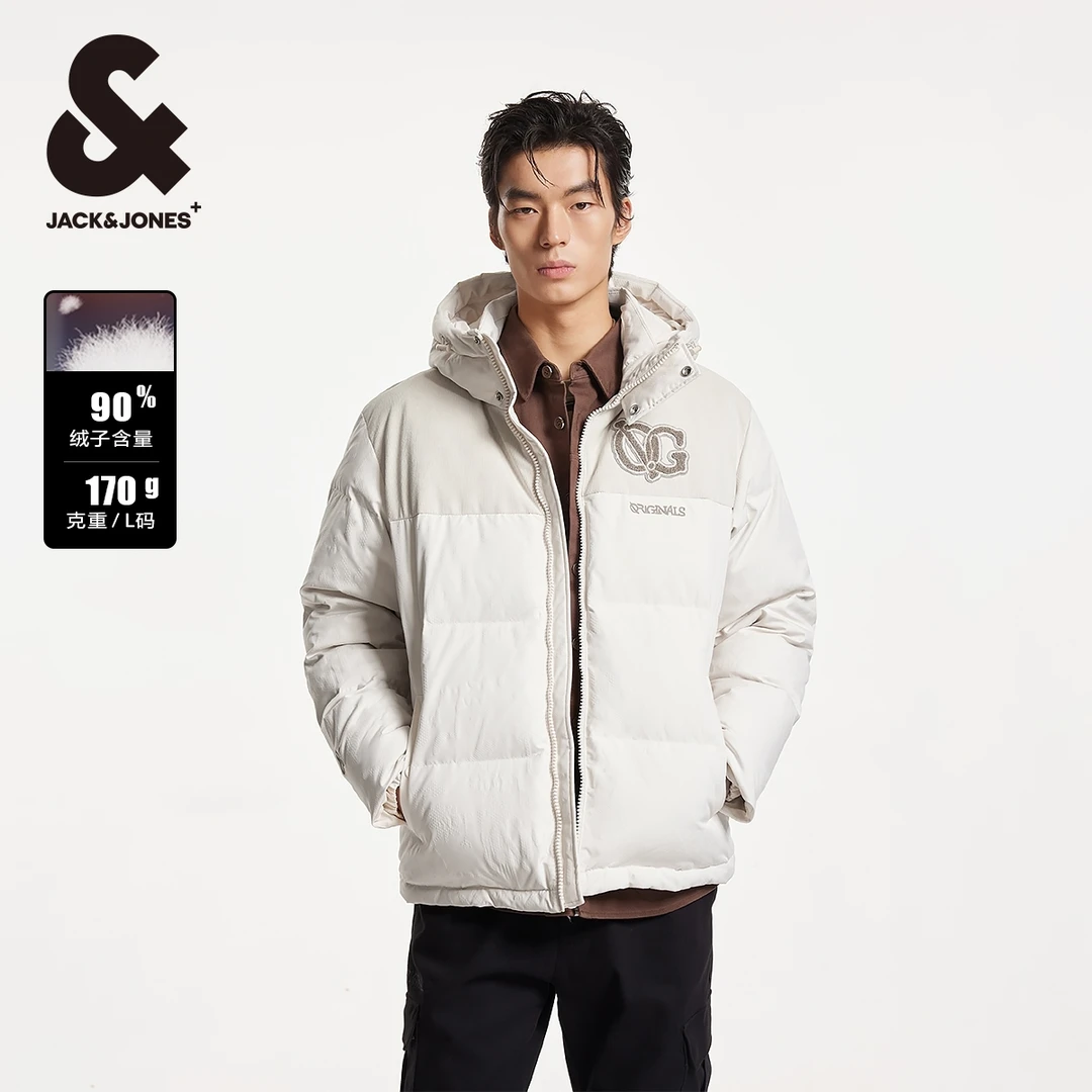 杰克琼斯秋冬款男装厚外套拼接设计男士宽松抽绳连帽好羽绒服户外