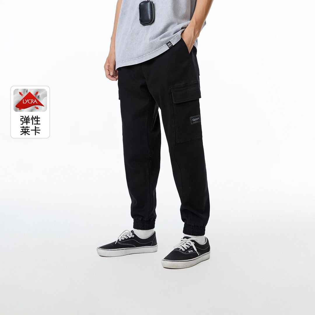 杰克琼斯弹力保温面料工装贴袋磨毛内里束脚户外男士牛仔裤宽松