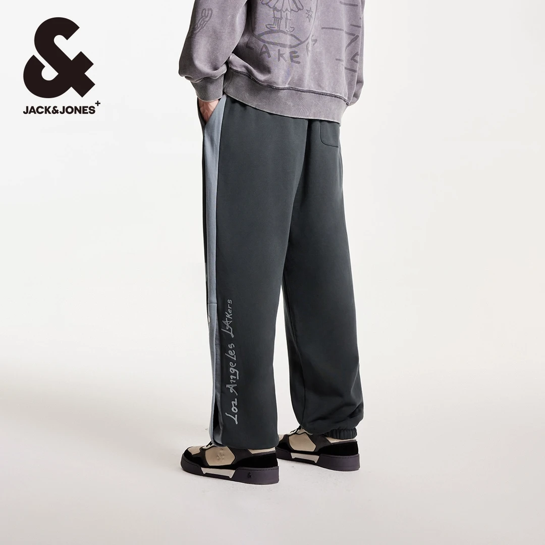 杰克琼斯冬季新款NBA联名湖人队侧缝按扣开叉运动百搭休闲裤男款