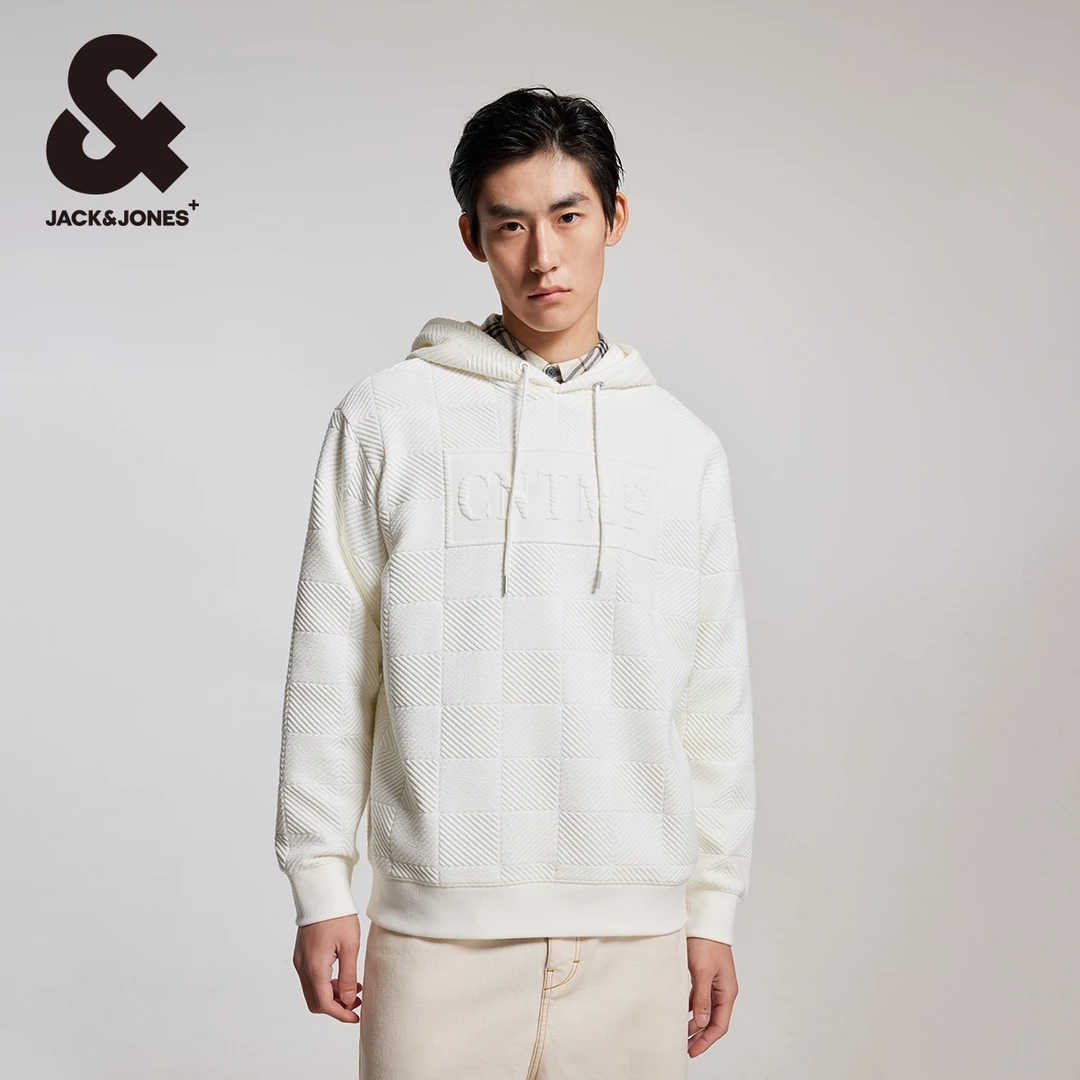 杰克琼斯卫衣男款秋季新款字母连帽舒适肌理感高级轻奢套头衫男装