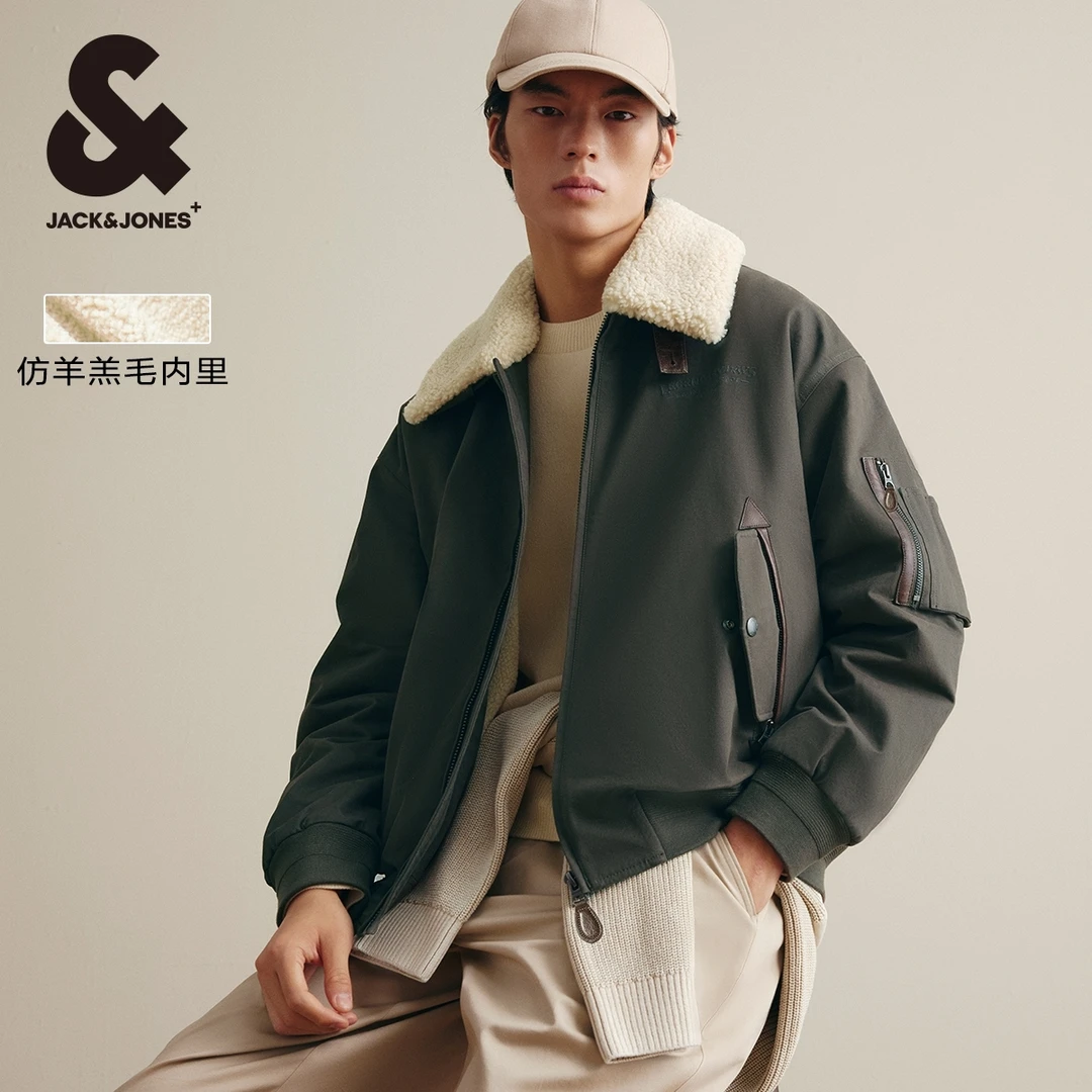 杰克琼斯秋冬款厚外套仿羊羔毛夹克美式复古棉服棉衣潮流保暖冬装