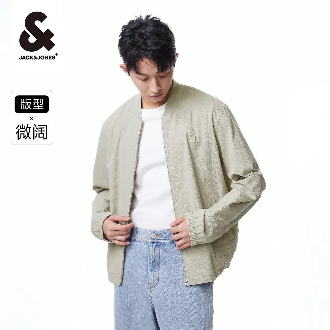 杰克琼斯春季新款男士风感波粒百搭休闲三色泡泡纱棒球服夹克外套