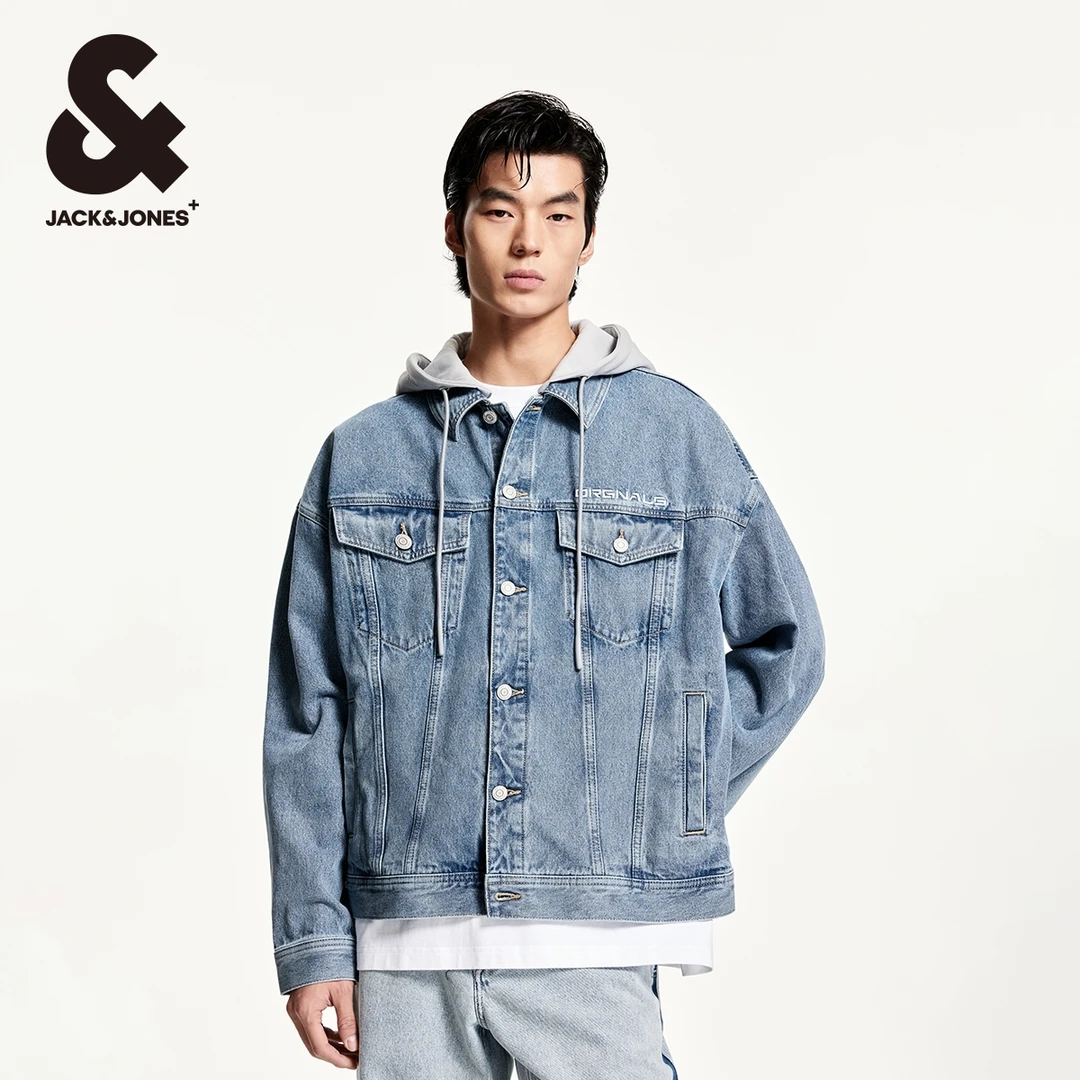 杰克琼斯秋冬新款男士可拆卸连帽牛仔夹克外套时尚百搭潮宽松男装