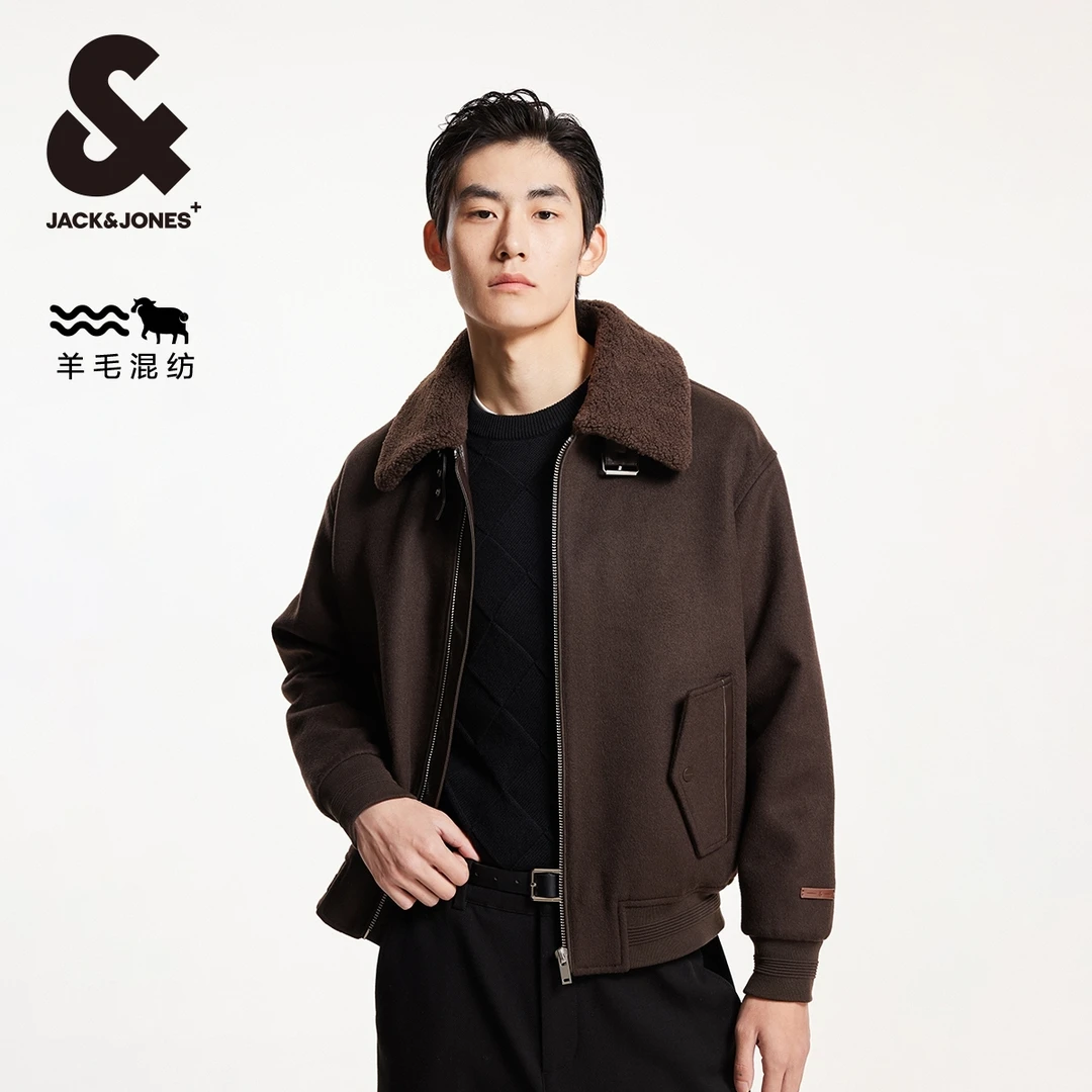 杰克琼斯冬季新款亲肤柔软毛呢大衣商务休闲高级高暖翻领外套男装