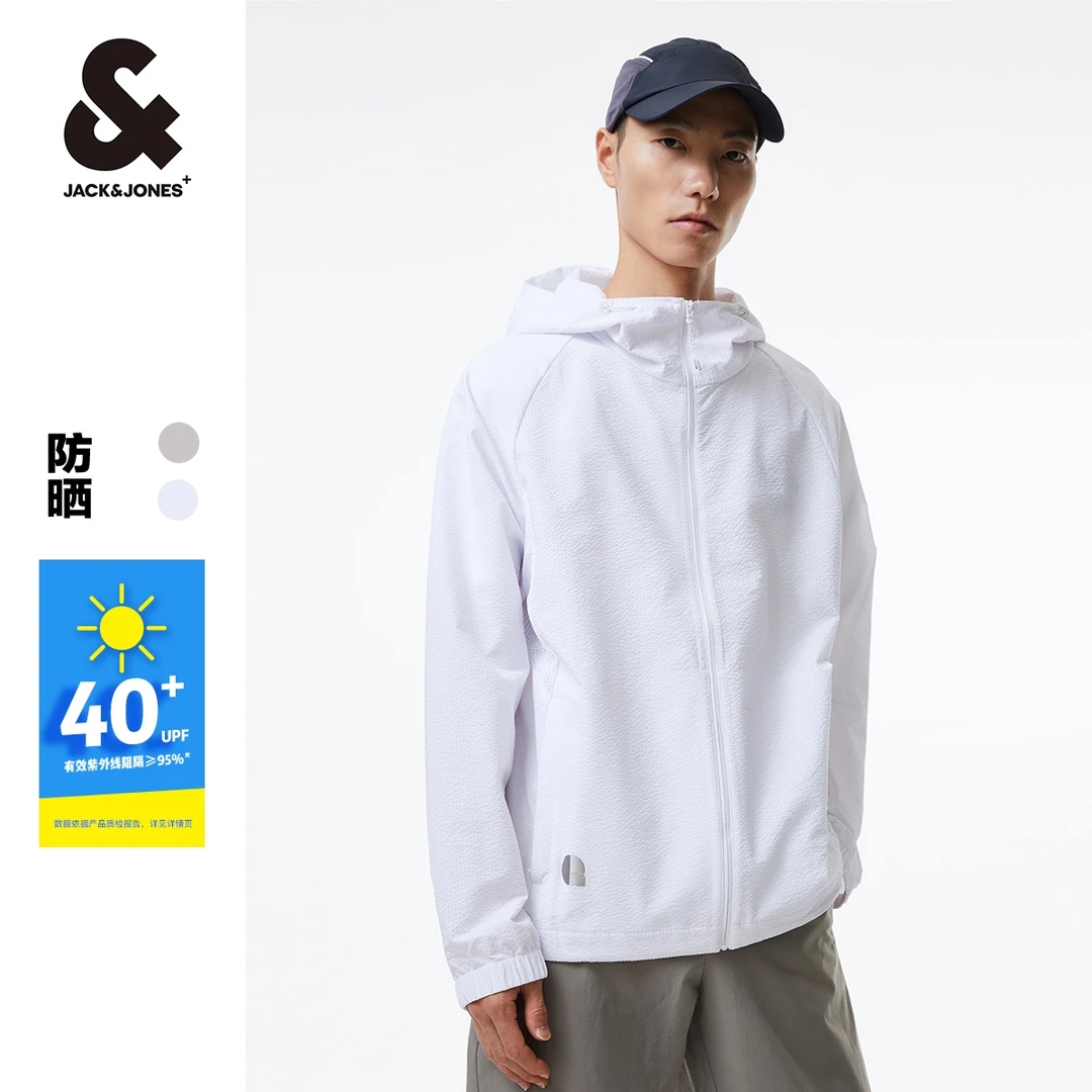 杰克琼斯夏季男士泡泡纱防晒服夹克外套百搭透气网眼拼接个性印花