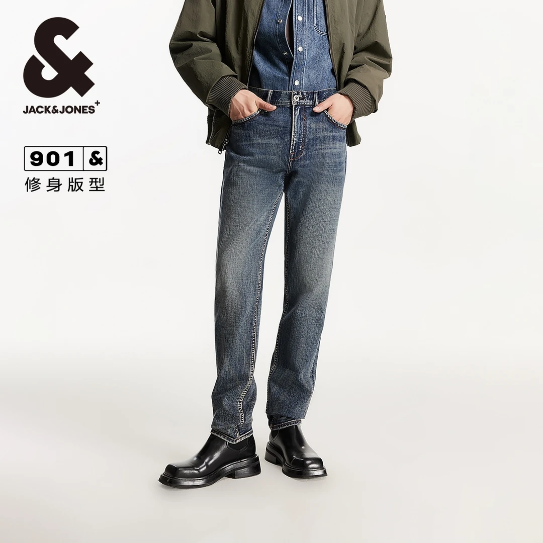 杰克琼斯春季新款男款裤子做旧水洗复古舒适修身牛仔裤高级感男装