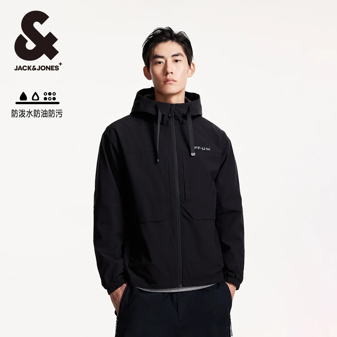 杰克琼斯春季新款男士连帽夹克外套户外防泼水防油防污高级撞色潮