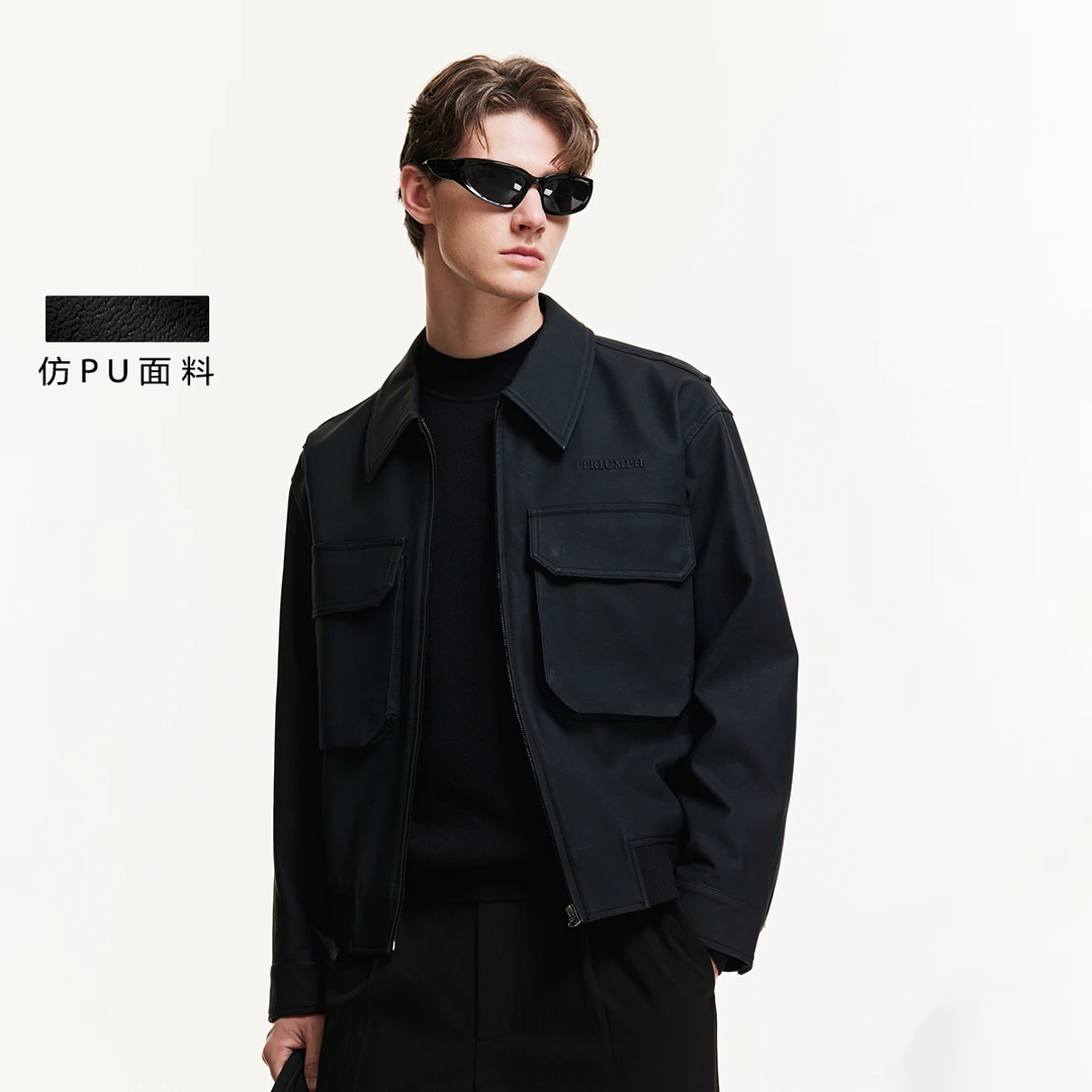【陈大可专属】杰克琼斯休闲高级雅丹风PU夹克男装2243P3001