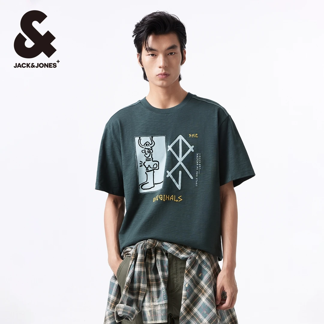 杰克琼斯秋冬新款男士半袖潮流百搭宽松纯棉图案印花短袖T恤男装