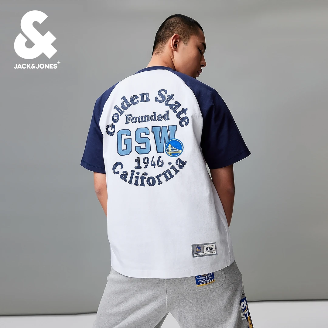 杰克琼斯夏季新款NBA联名勇士队男士短袖T恤宽松纯棉字母刺绣男装