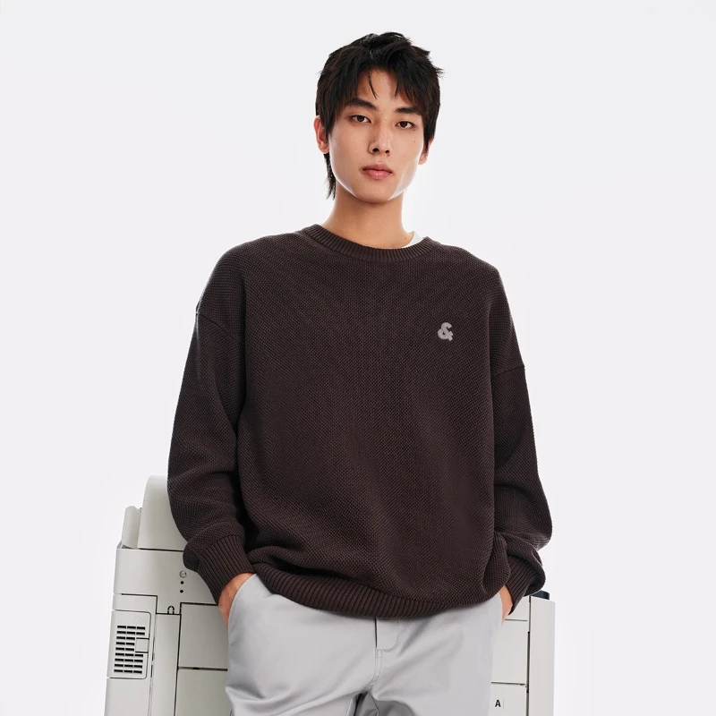 杰克琼斯男装秋冬款男士毛衣针织衫菠萝纹高级纯色休闲宽松圆领潮