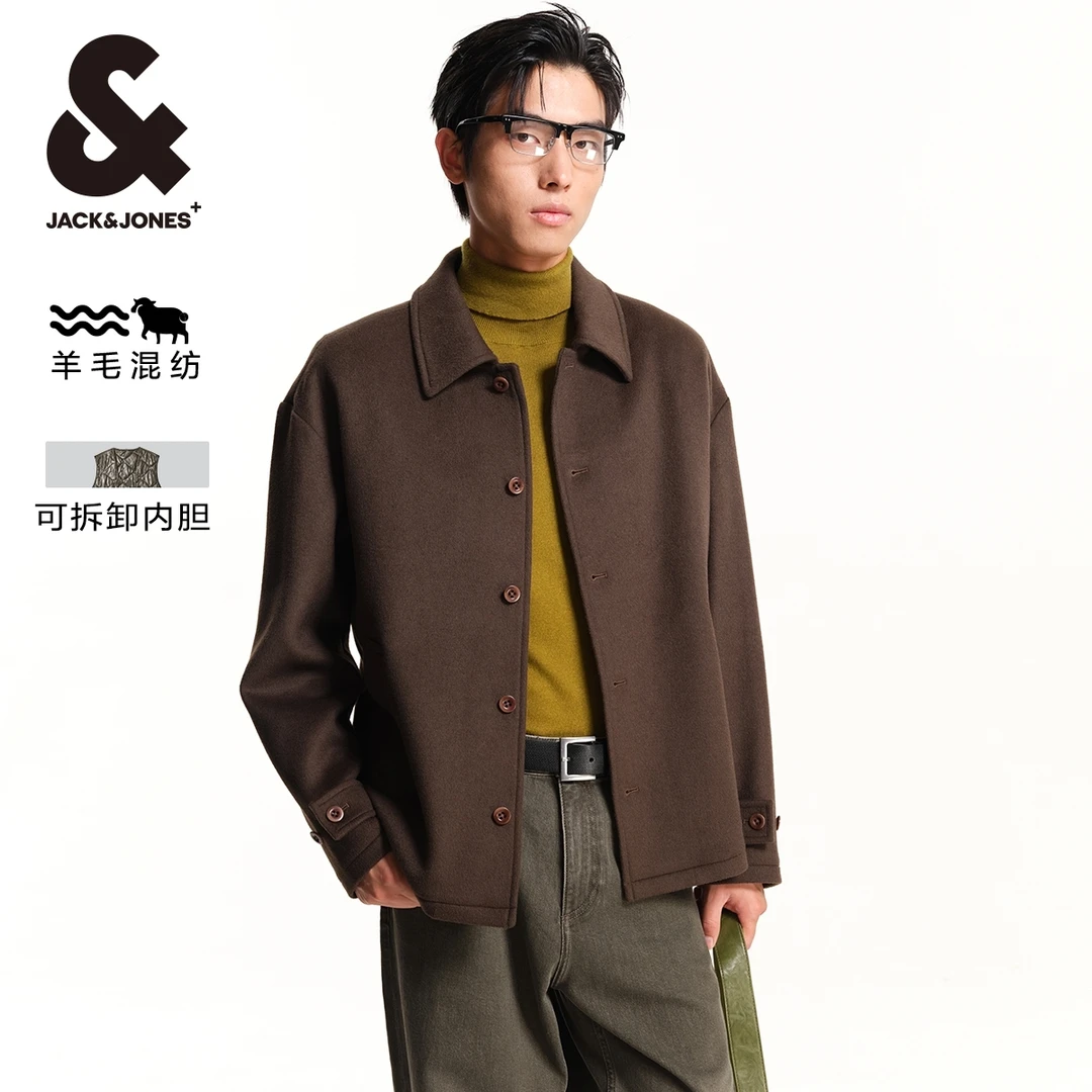 杰克琼斯冬季新款时尚百搭可拆卸加绒内胆多色可选翻领毛呢大衣男