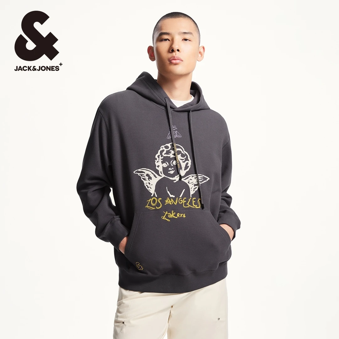 杰克琼斯卫衣男款NBA联名款湖人队舒适潮流百搭字母刺绣连帽男装