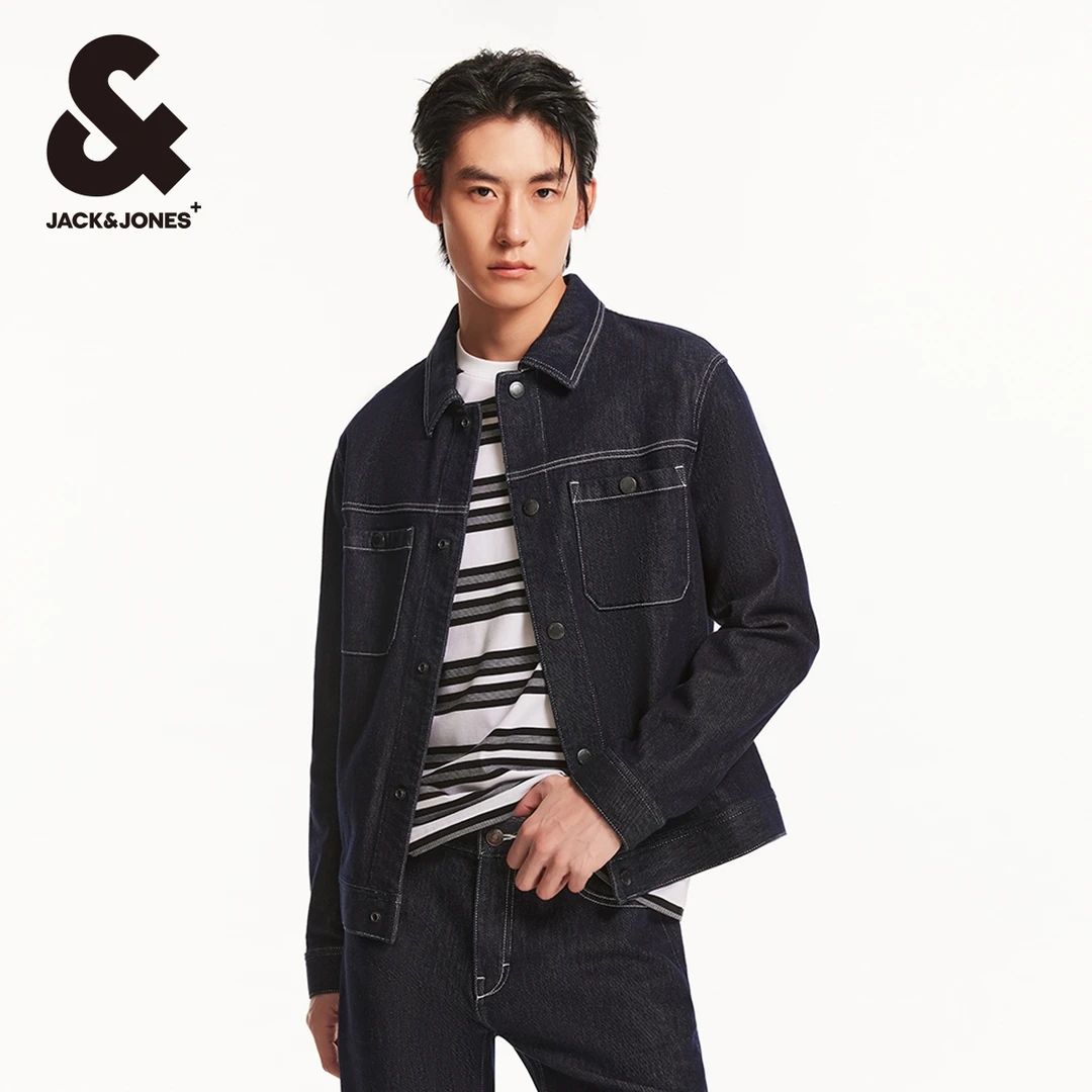 杰克琼斯秋季新款男士牛仔夹克外套翻领复古原色百搭高级感男装潮