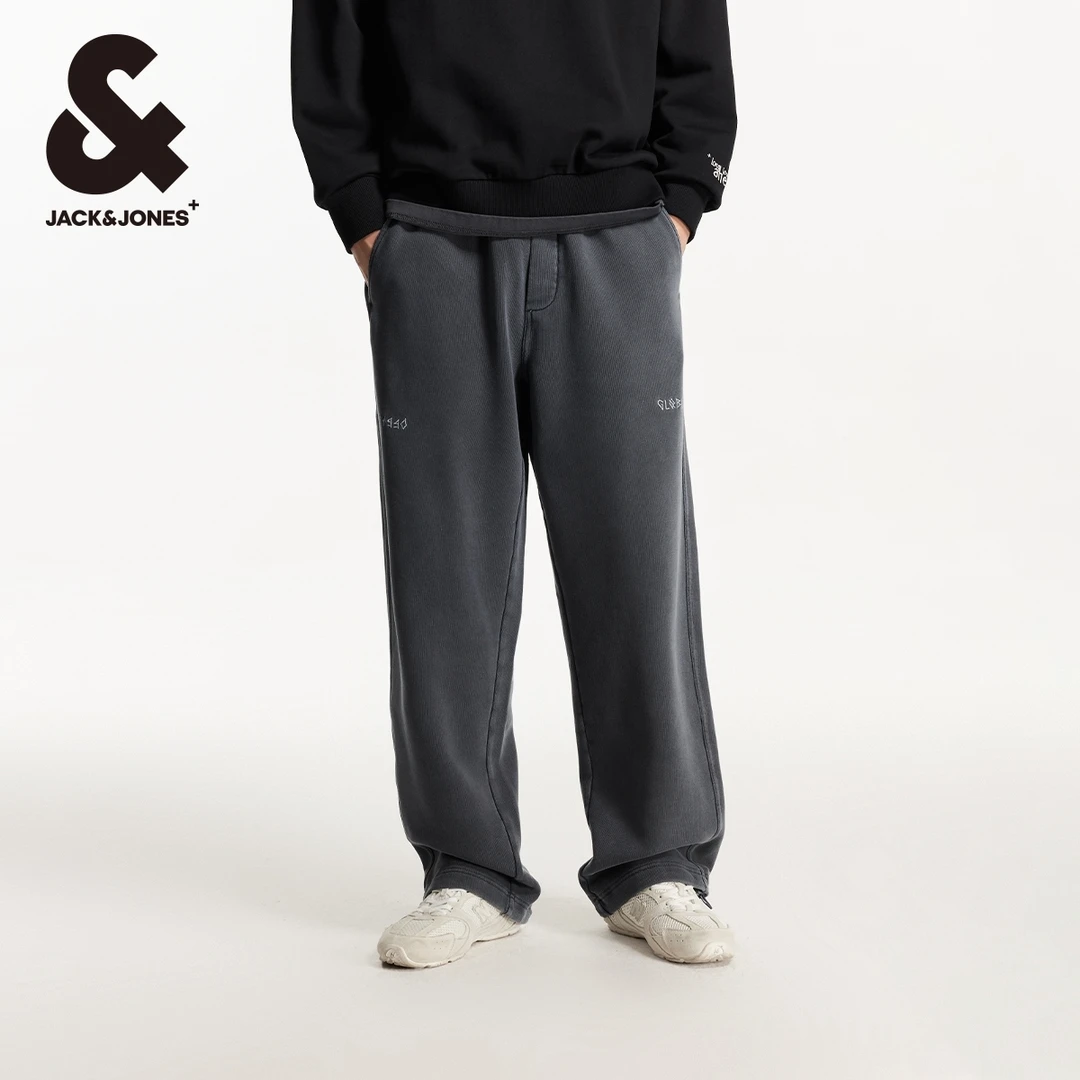 杰克琼斯男士运动裤卫裤时尚潮百搭做旧水洗抽绳字母束脚裤子男装