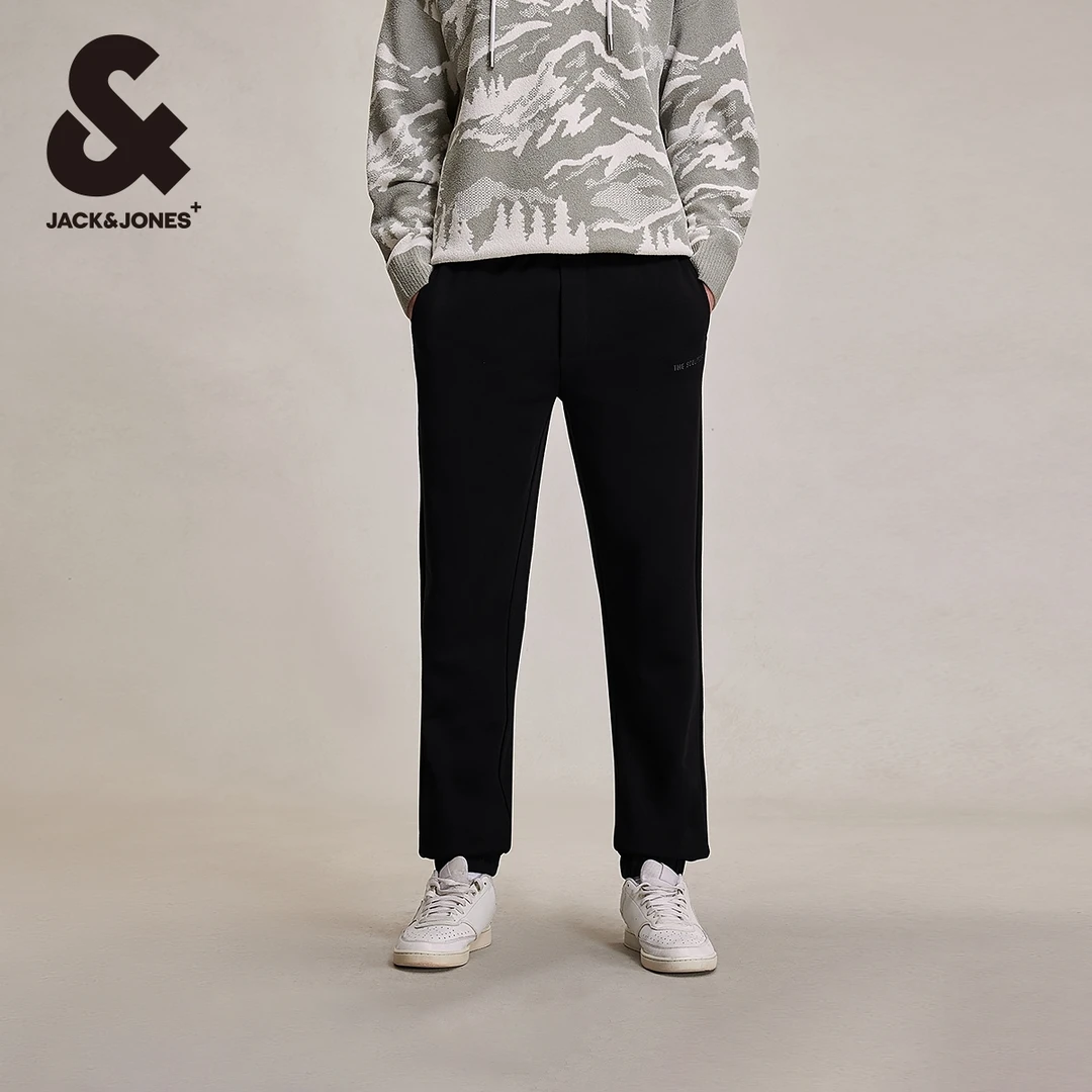 杰克琼斯男士运动裤卫裤纯棉亲肤休闲裤运动束脚针织简约裤子男装