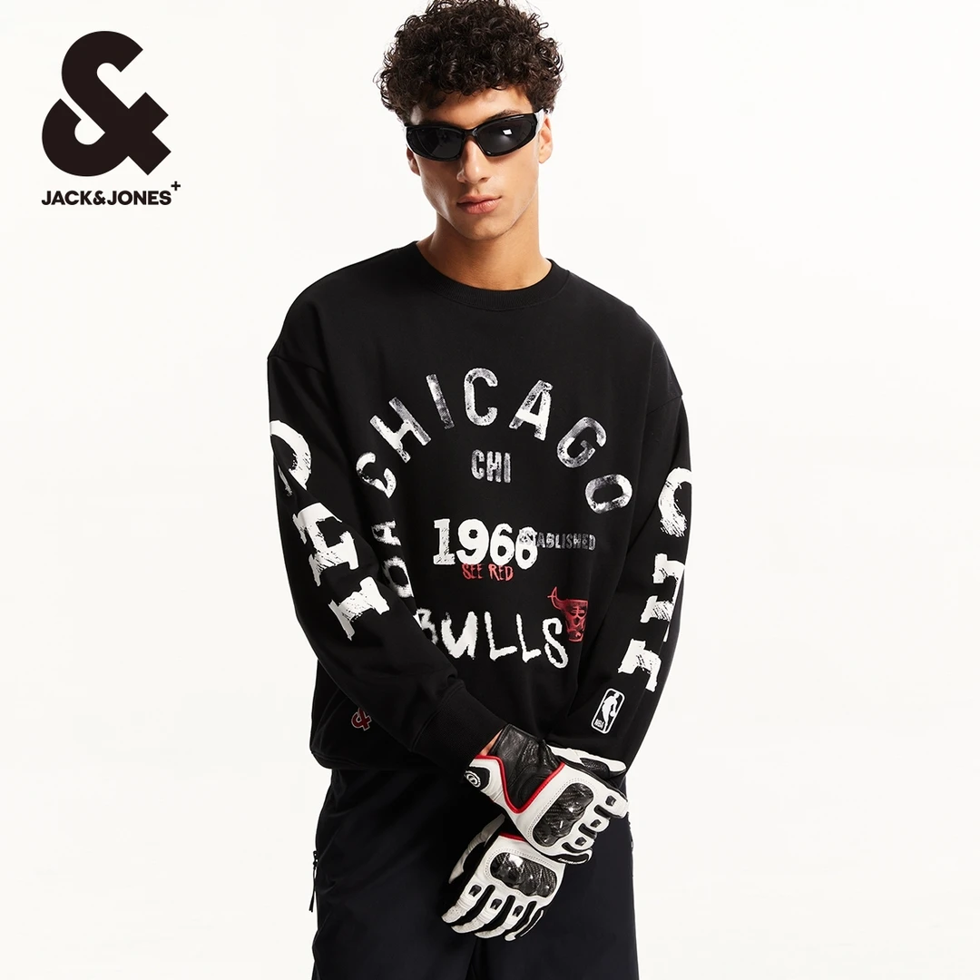 杰克琼斯卫衣男款春季NBA联名公牛队潮百搭舒适圆领长袖休闲男装