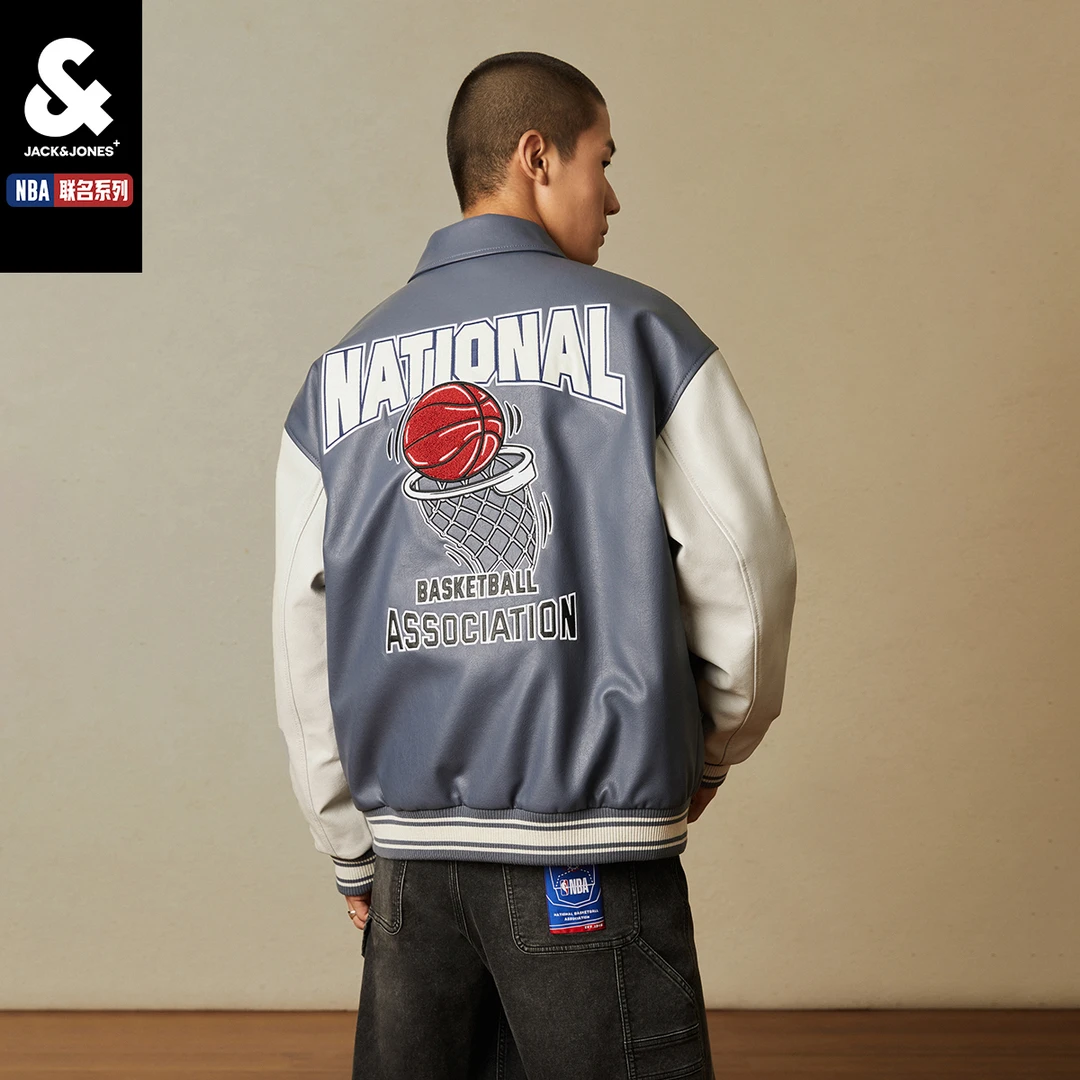杰克琼斯秋季新款NBA联名LOGOMAN潮流运动休闲棉服棉衣夹克外套男