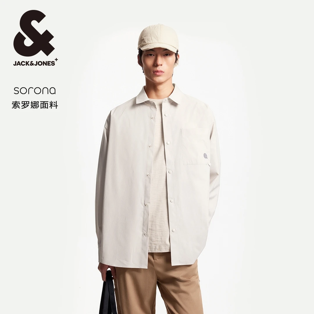 杰克琼斯秋季爆款男士长袖衬衫索罗娜纯色宽松舒适潮流高级感穿搭