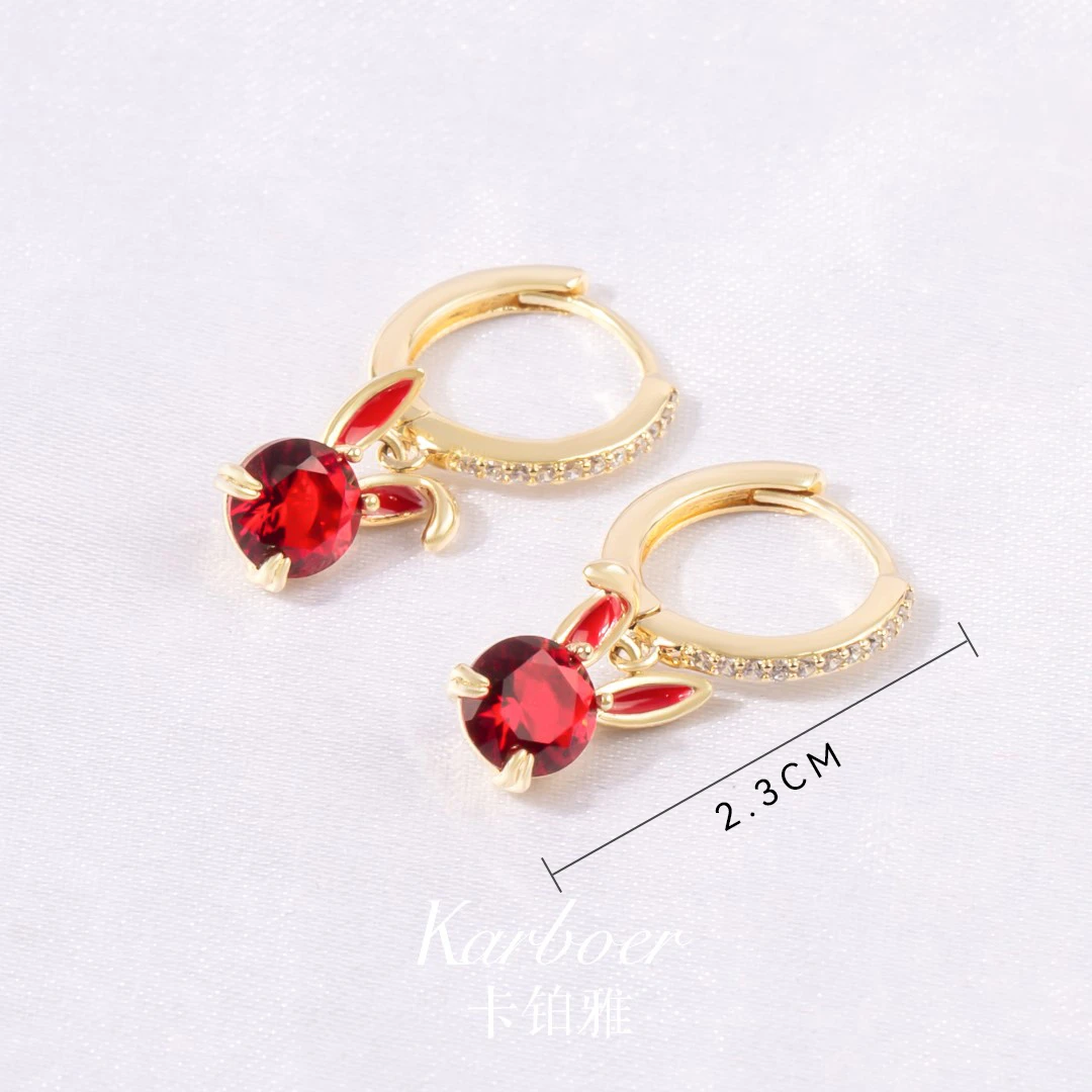 铜合金耳饰 虹兔时尚气质百搭红色兔子耳环3955