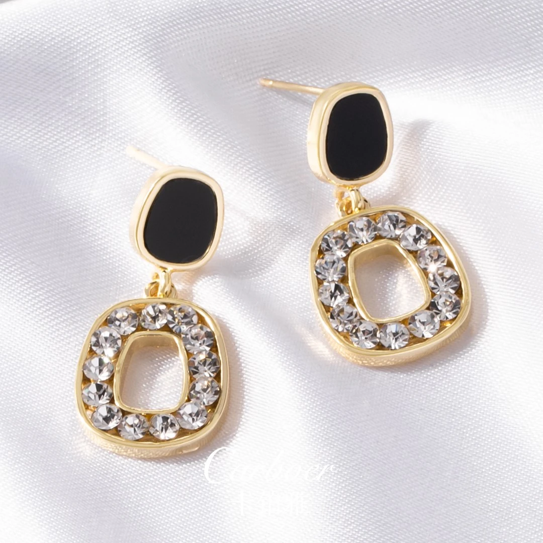 铜合金玻璃耳饰  【主播推荐】染熙气质时尚简约百搭轻奢耳环精致