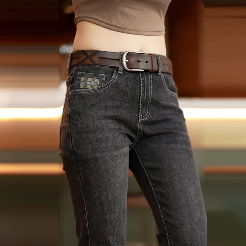 男士牛仔裤秋季2025新款爆款修身小脚潮牌水洗休闲黑色长裤子春秋
