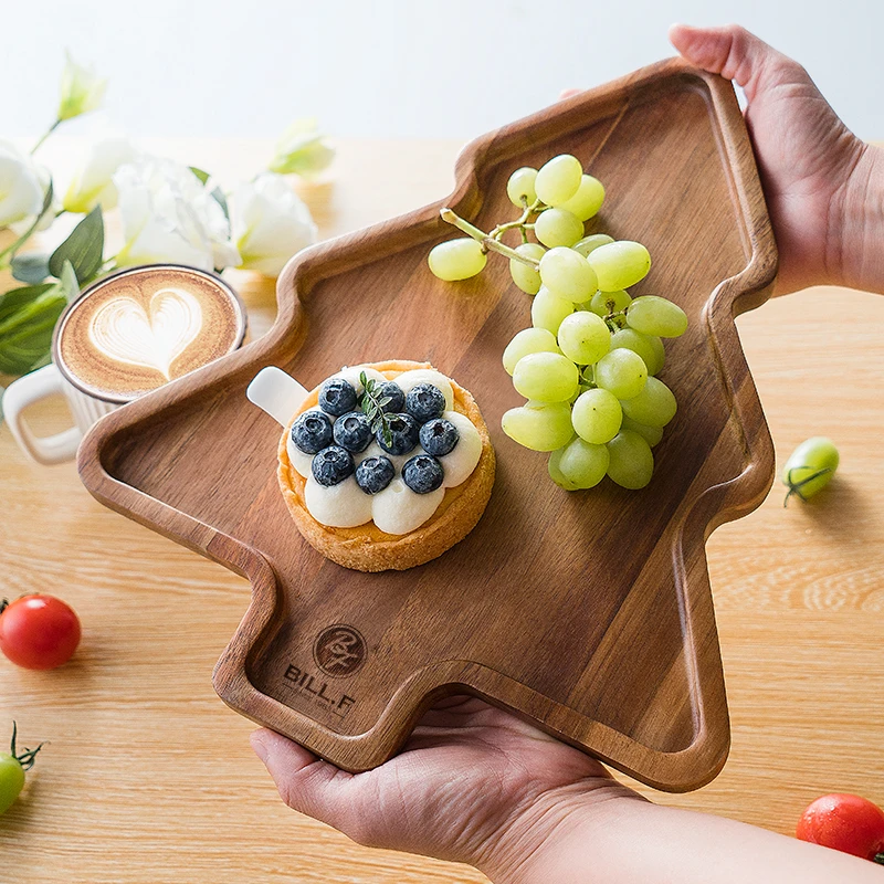 Bill.F相思木圣诞树托盘食物盘点心盘32×27×2cm