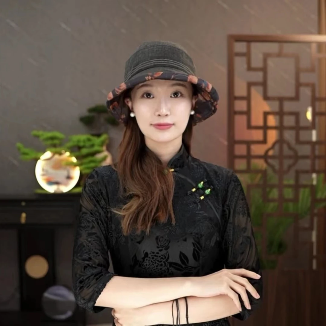 帽子渔夫帽气质网红时尚黑色复古国风百搭打底印花