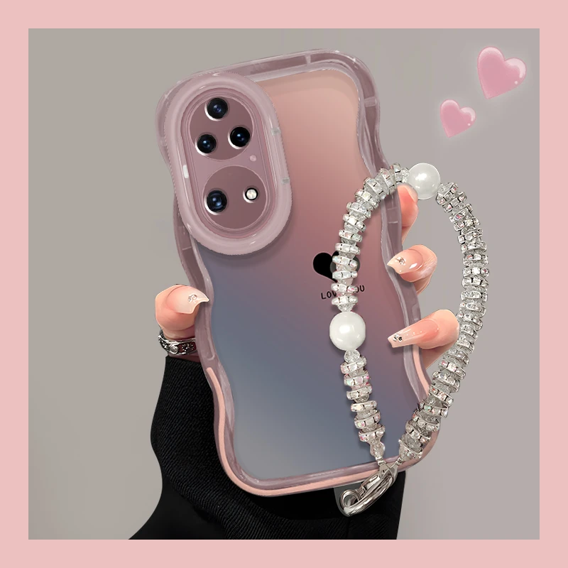 适用于【华为】P50/E粉紫渐变爱心创意双支架时尚女款手机壳