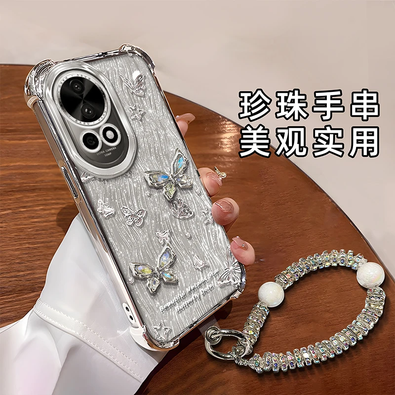 适用于【华为】Nova12Pro创意金属蝴蝶结简约闪卡时尚女款手机壳