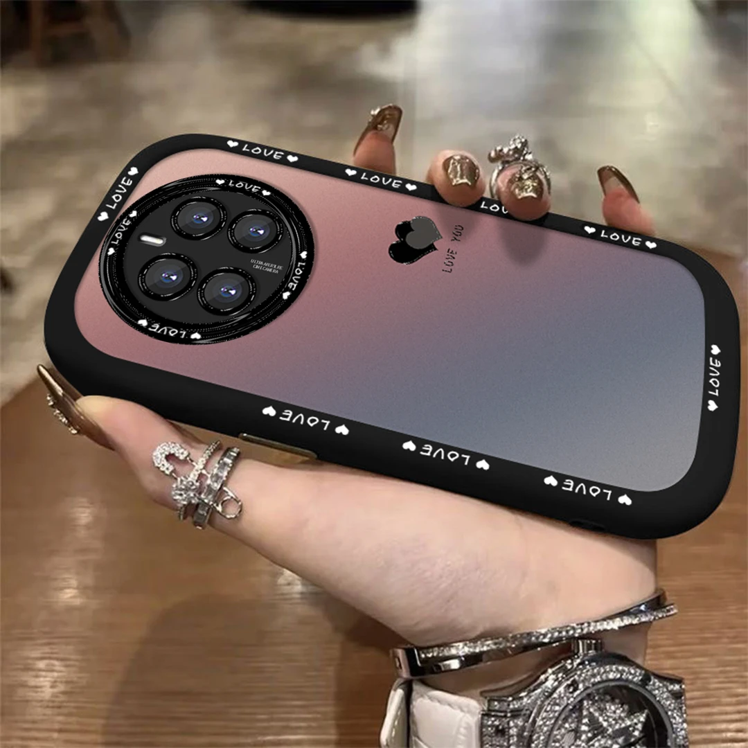 适用于【华为】Mate50/E渐变黑色爱心简约创意网红全包硅胶泡芙壳