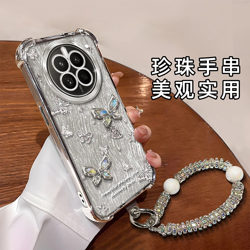 适用于【华为】Mate50/E创意金属蝴蝶结简约闪卡时尚女款手机壳