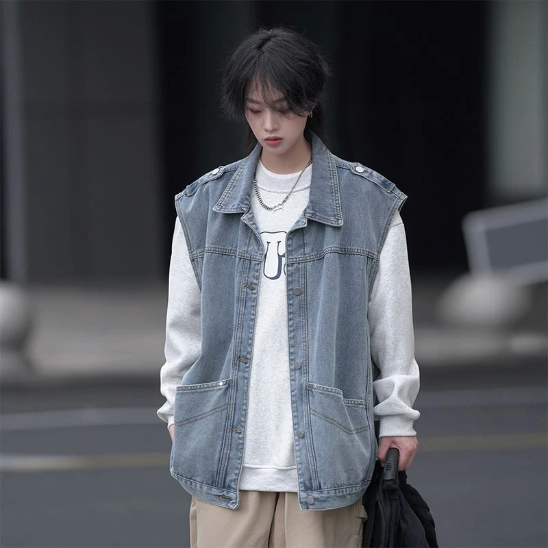 2024春秋季新款男女情侣无性别穿搭百搭宽松无袖牛仔马甲外穿潮流
