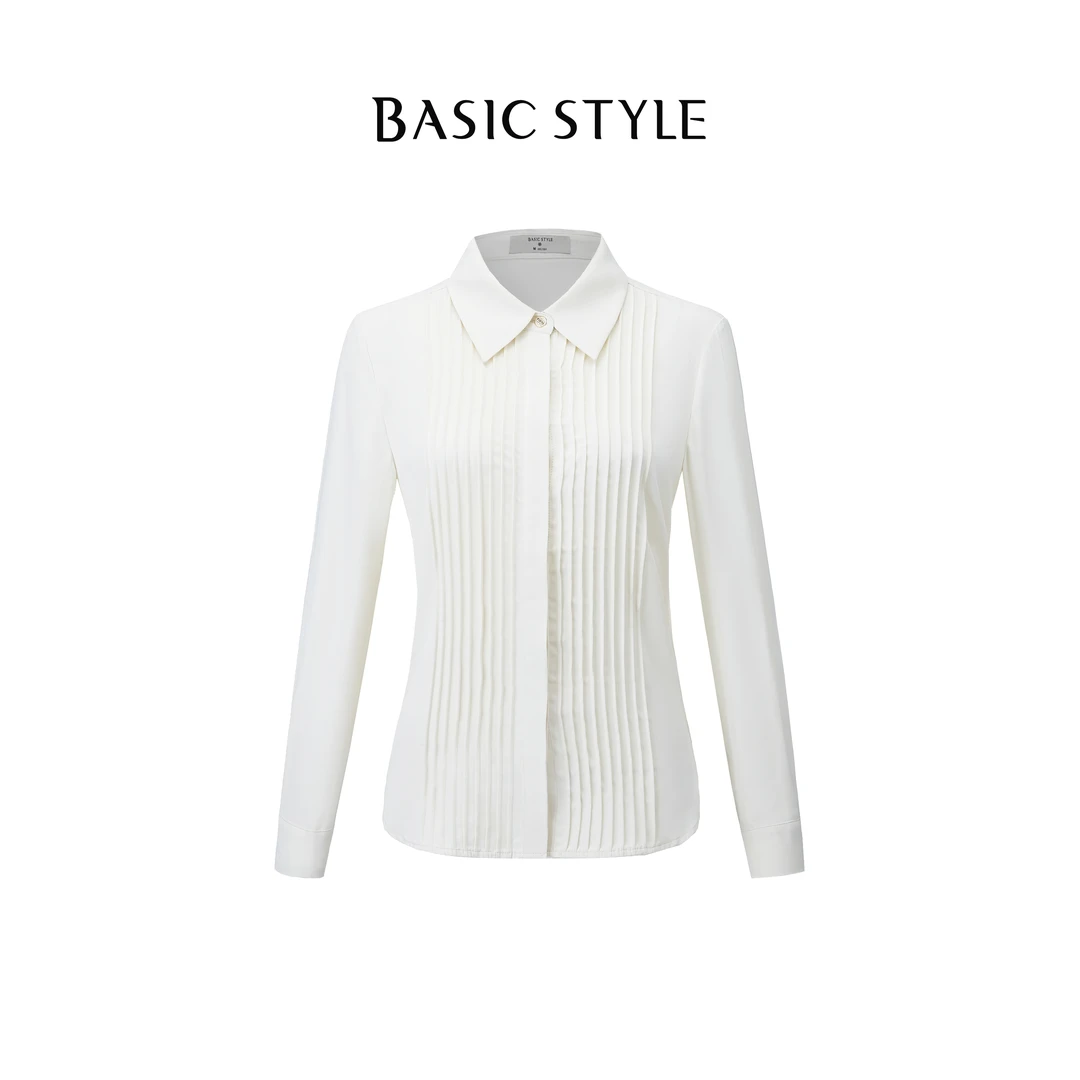 BASICSTYLE【设计师款】重工打条法式高级感翻领长袖衬衫通勤百搭