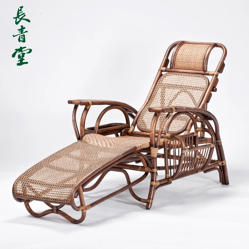 长青堂藤编躺椅折叠午休阳台天然藤椅子家用凉椅单人靠背椅午睡椅