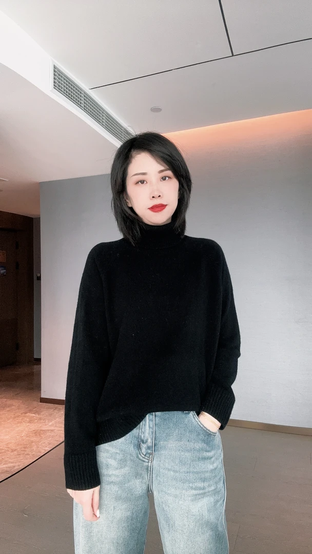 甜橙—【LJTK】23W高领光板羊毛套头衫