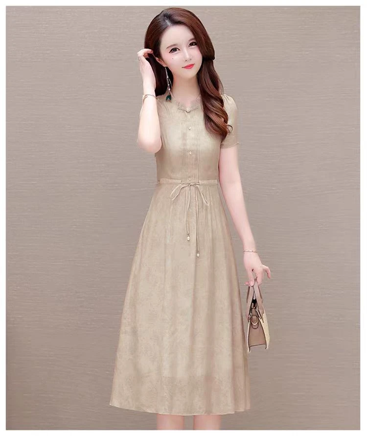 Y176卡1其色珍珠小扣精致感休闲时尚显瘦遮肉宽松收腰大摆夏季百