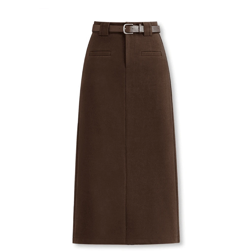 咖色毛呢半身裙2025新款秋冬高腰显瘦休闲中长款后开叉一步包臀裙