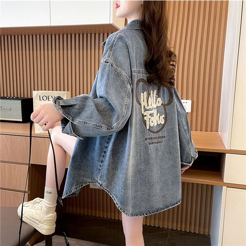设计感春秋牛仔外套女2023年新款韩版洋气百搭休闲牛仔服长款上衣