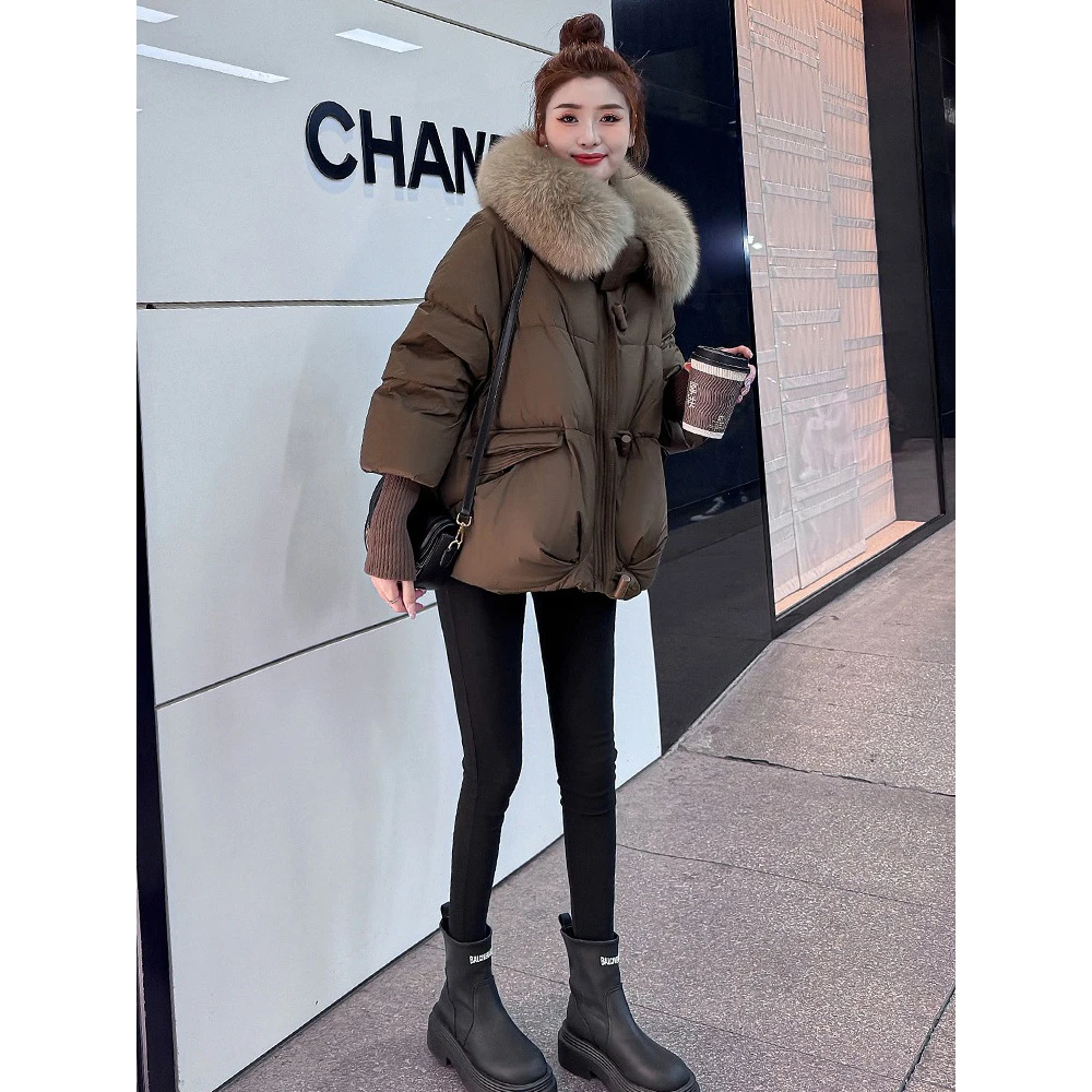 2025冬季新款宽松棉衣小个子大毛领短款羽绒棉服女加厚棉袄外套潮