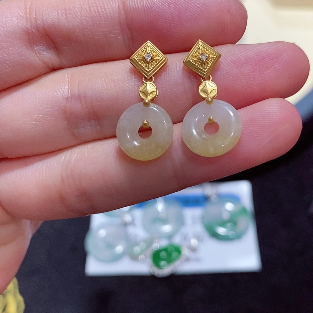 【闪购商品】翡翠颈饰18K金镶嵌耳坠