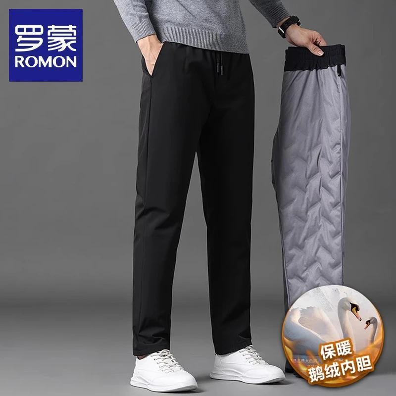 【鹅绒】罗蒙男士外穿直筒长裤秋冬季时尚男裤中青年加厚保暖羽绒