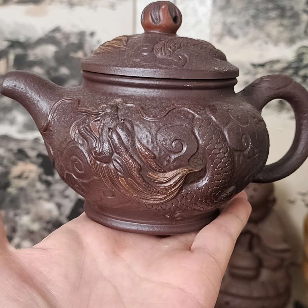 宜兴紫砂壶原矿老紫泥龙行天下功夫茶具家用泡茶壶一件代发