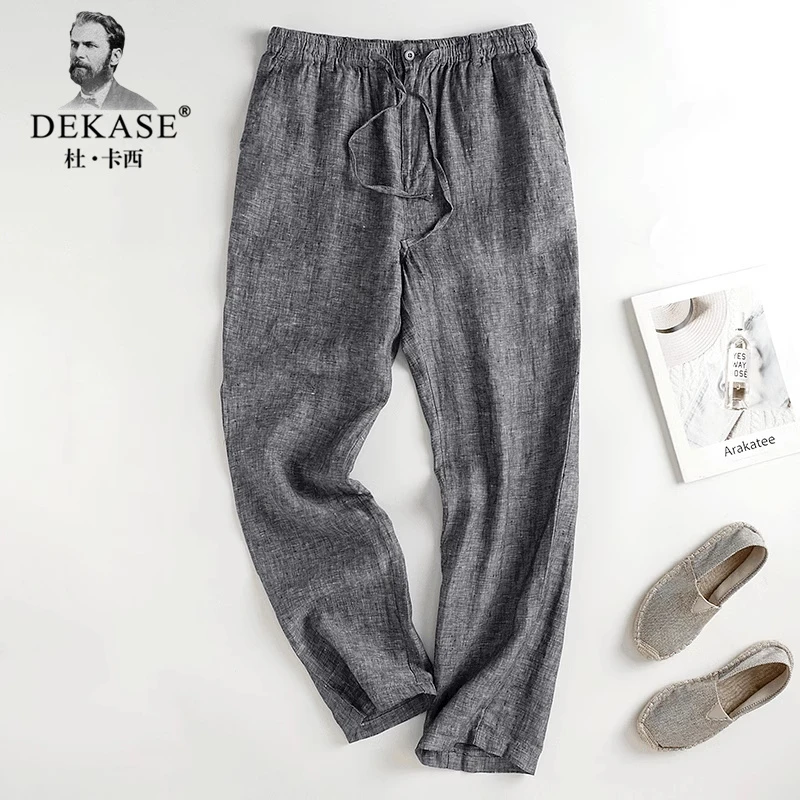 Dekase 时尚亚麻休闲裤男士夏季商务百搭宽松透气薄款休闲直筒裤