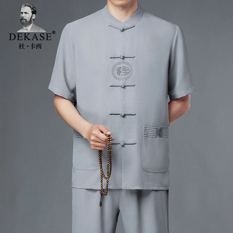 Dekase 唐装休闲男士爸爸套装中老年人爷爷夏季衣服中国风两件套